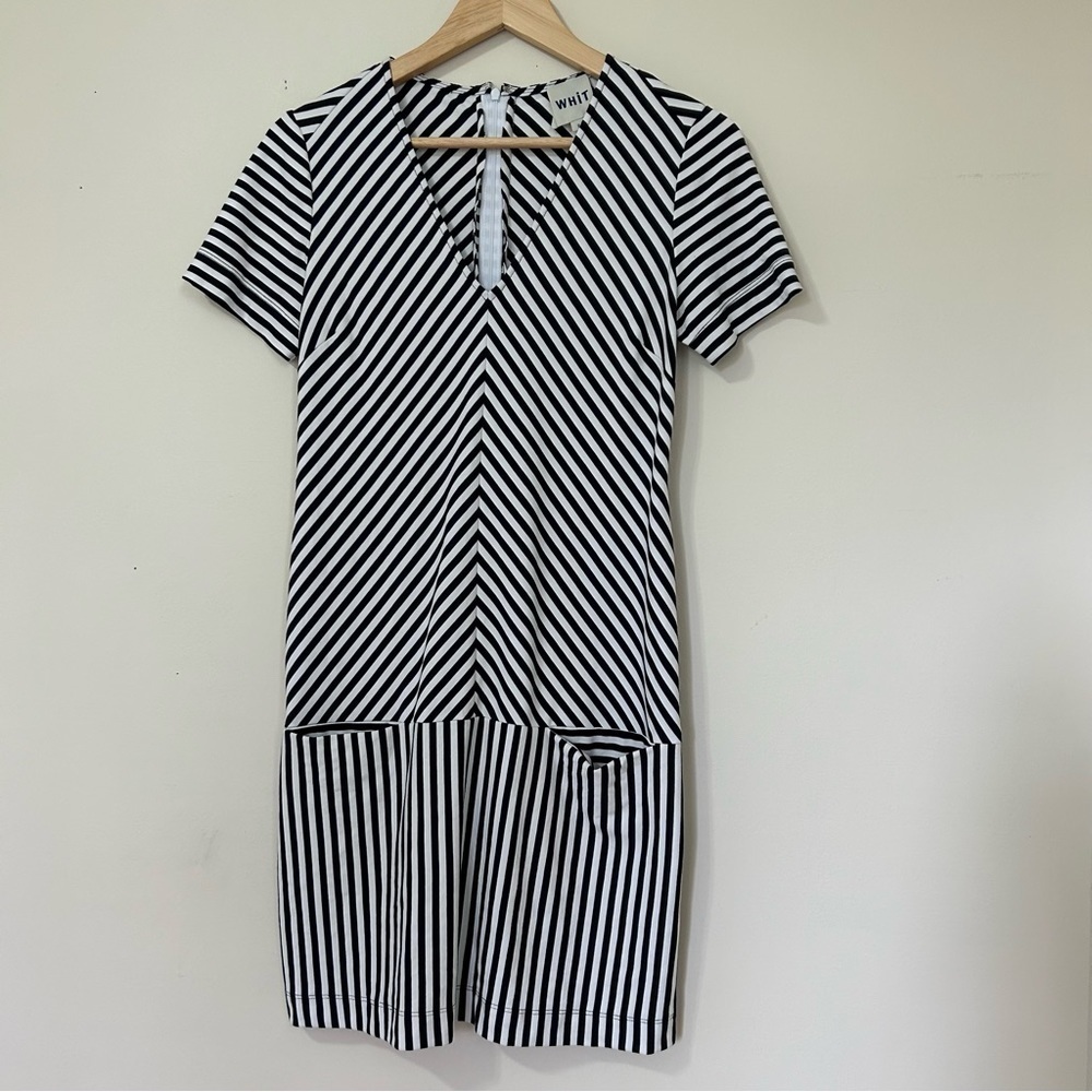 Whit Drop Waist Striped Dress in Navy & White sz P